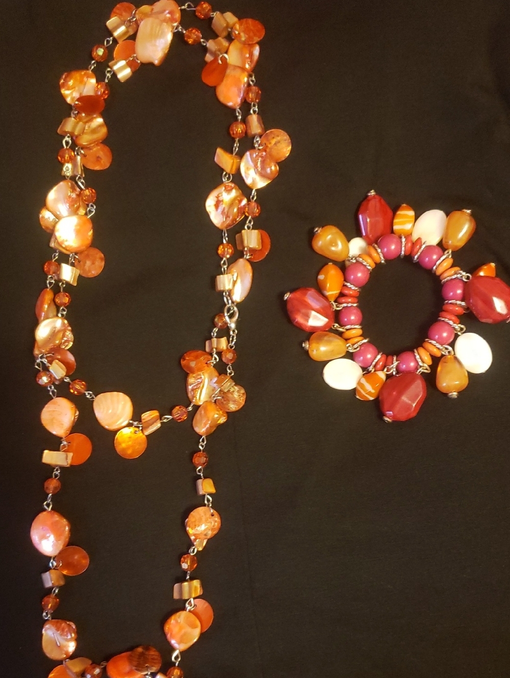 Boho Necklace 48" long With Stretch Bracelet. Fun Piece !